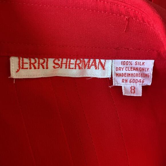 VINTAGE JERRI SHERMAN Silk Blouse Womens Sz 8 Red Pleated Front - Picture 8 of 8